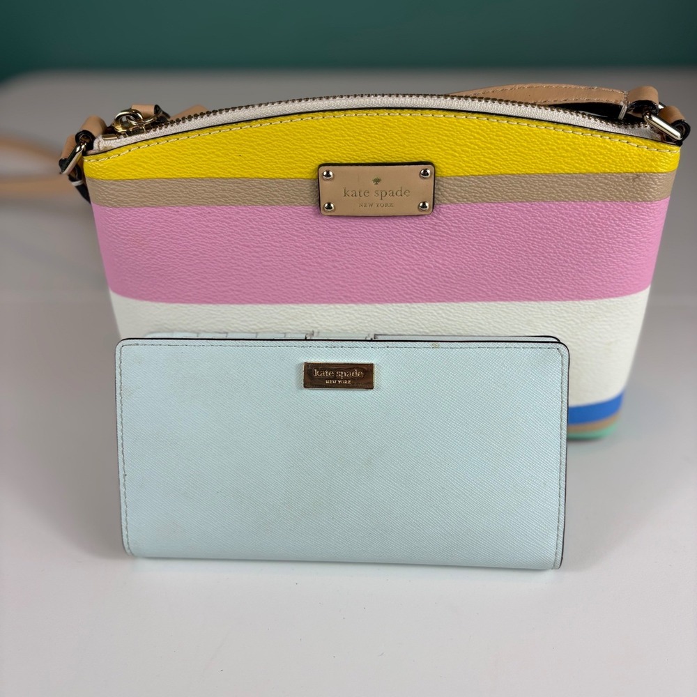 Kate Spade Colorblock Crossbody Bag‎ Wallet Set Pastel Stripe Leather